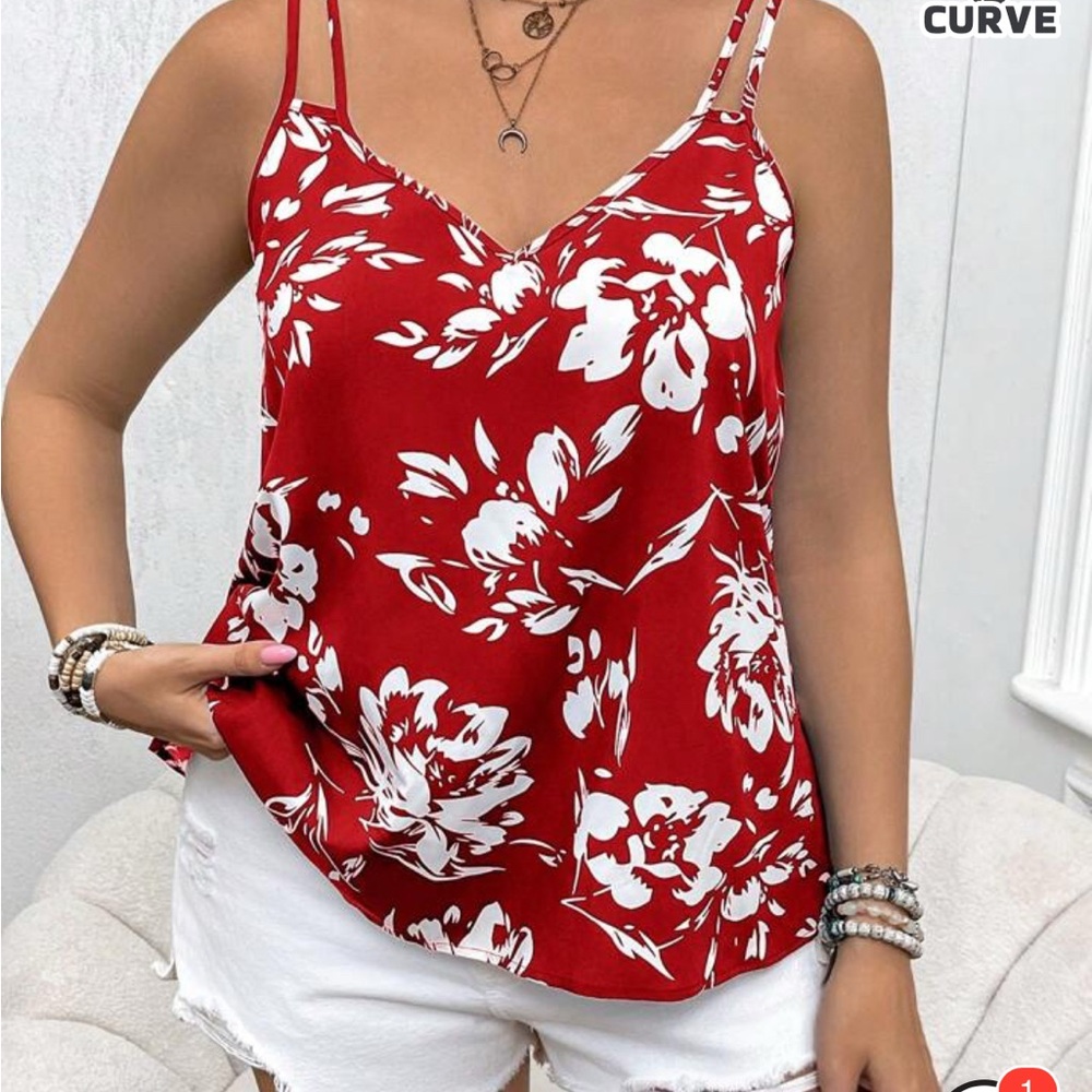 SHEIN Red and White Fitted Camisole Top